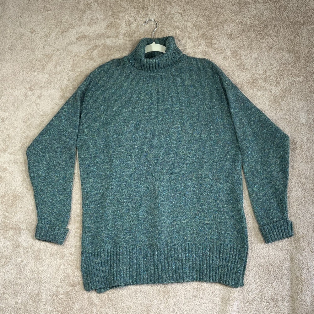 VTG 90s Y2K Express Tricot Sweater Turtleneck 100% Wool Speckled Teal Sz M‎ EUC